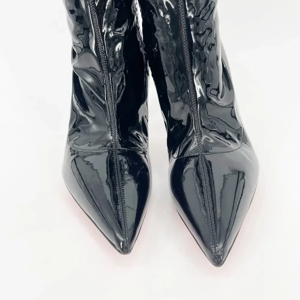 NWOB Christian Louboutin Lipstrass Black Patent Leather Thigh High Boots EU 38.5 - Picture 5 of 11